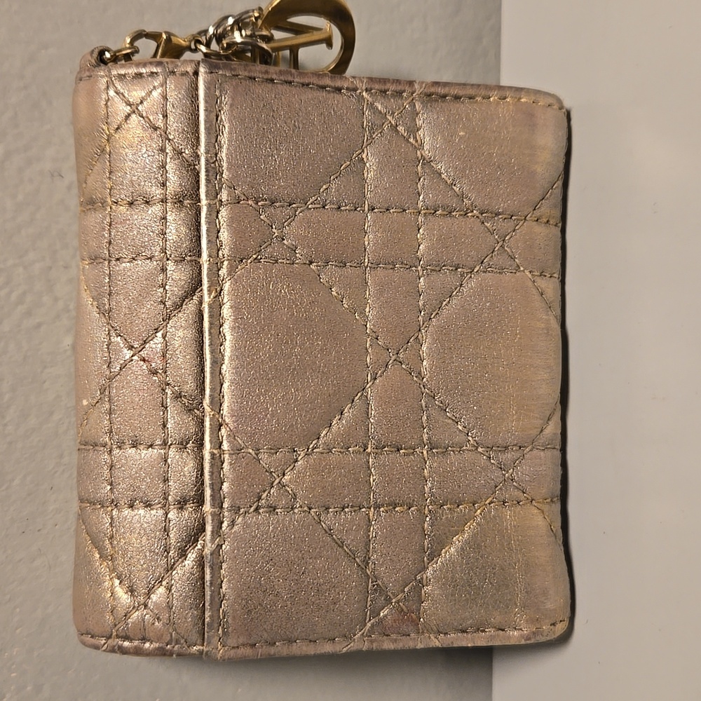 Dior Compact Wallet Lady Lotus Cannage Metallic Gold Quilted - Picture 7 of 8